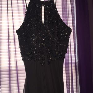 Grey beaded full length ball gown